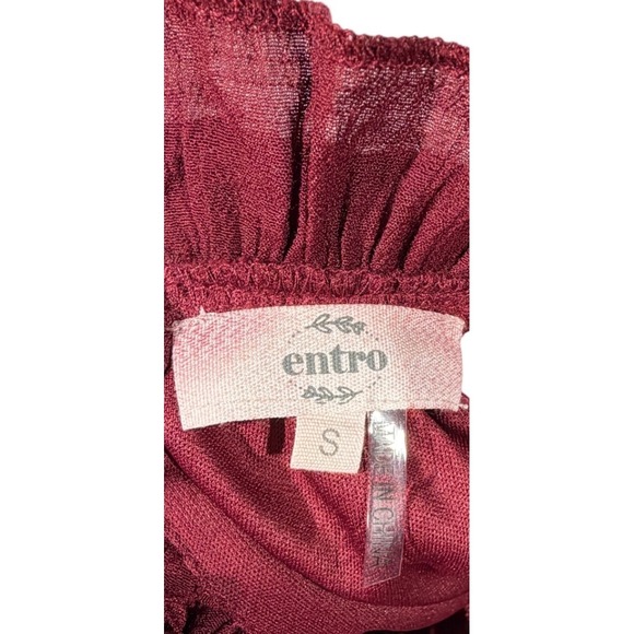 Entro Burgundy Tiered Ruffle Neck Tie Back Mini Dress Small Maroon Boho - Picture 6 of 7